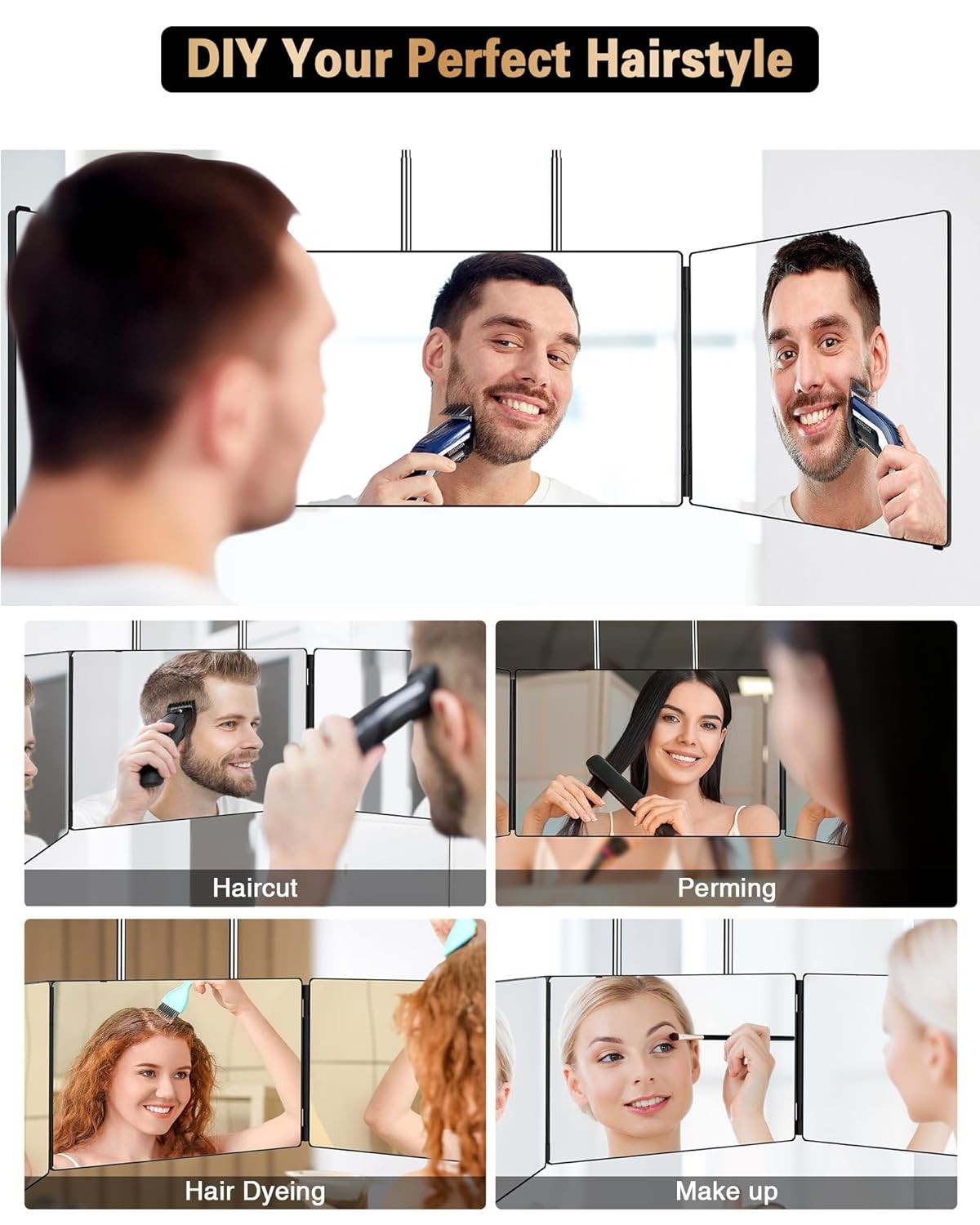 3-Way Self Hair Cutting Mirror - 360° Tri-Fold Shaving & Makeup Mirror