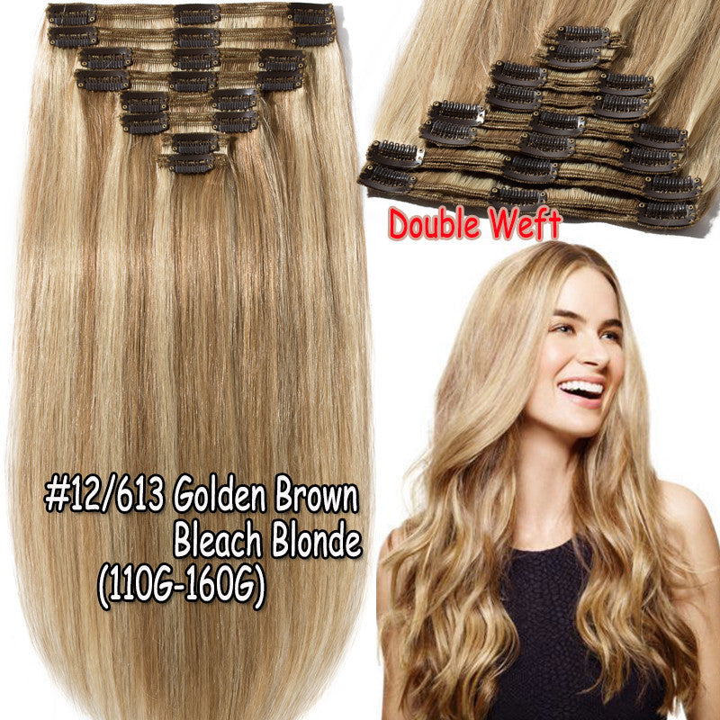 Thick Double Weft Clip-In Human Hair Extensions Full Head - Natural & Straight
