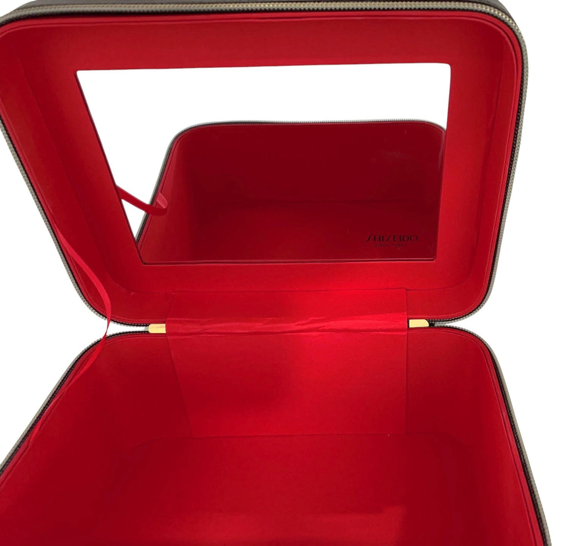 Large Leather Cosmetic Storage Box with Mirror - Black & Red Organizer