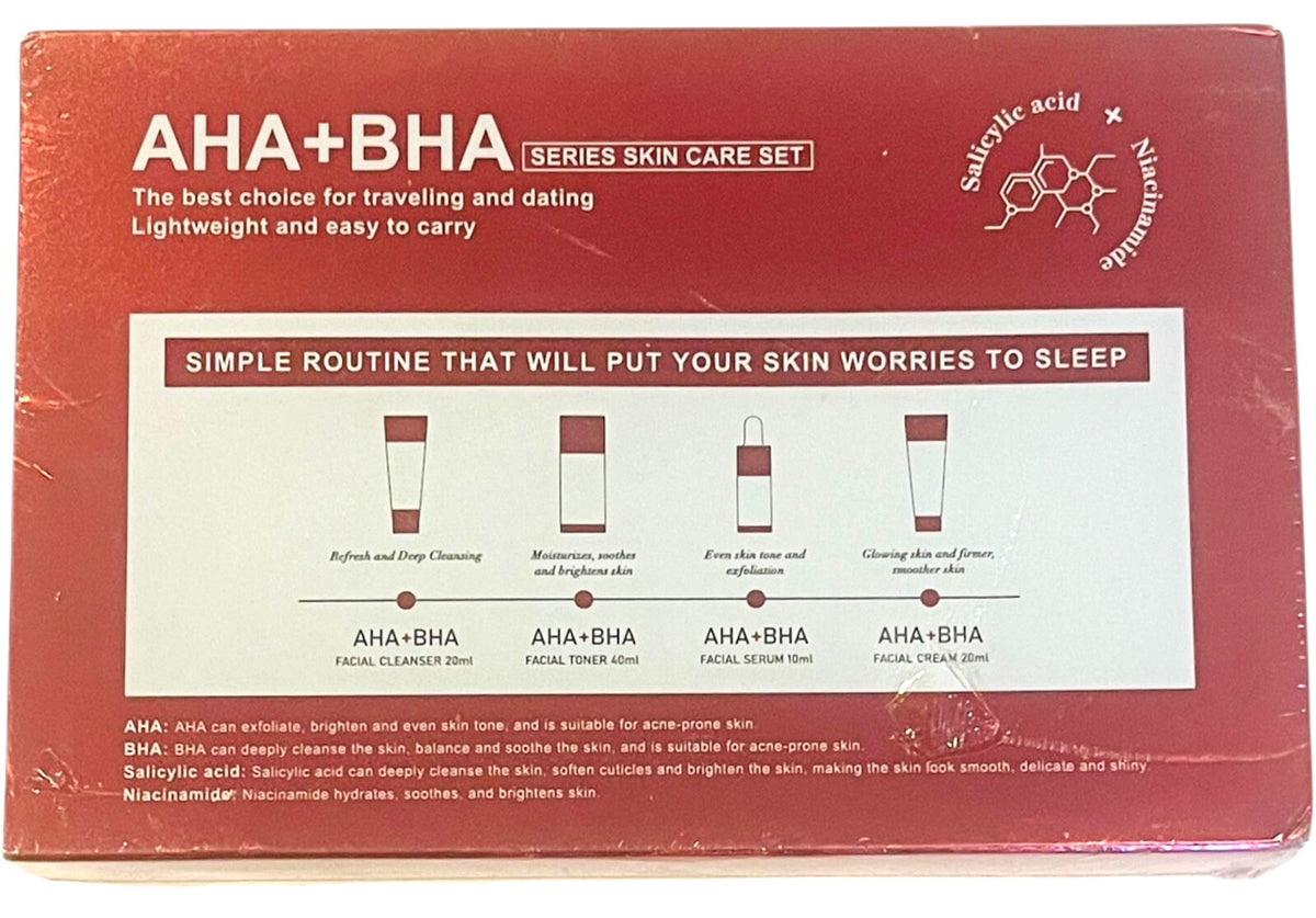 AHA BHA Skin Care Set - Exfoliating Facial Cleanser & Toner for Clear Skin