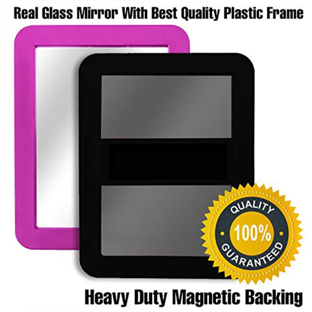 Magnetic Locker Mirror 5x7 Real Glass Navy Frame Portable Makeup & Grooming