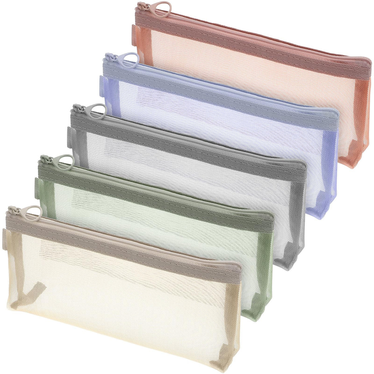 Multi-Color Mesh Travel Makeup Organizer Bags - 5 Pack