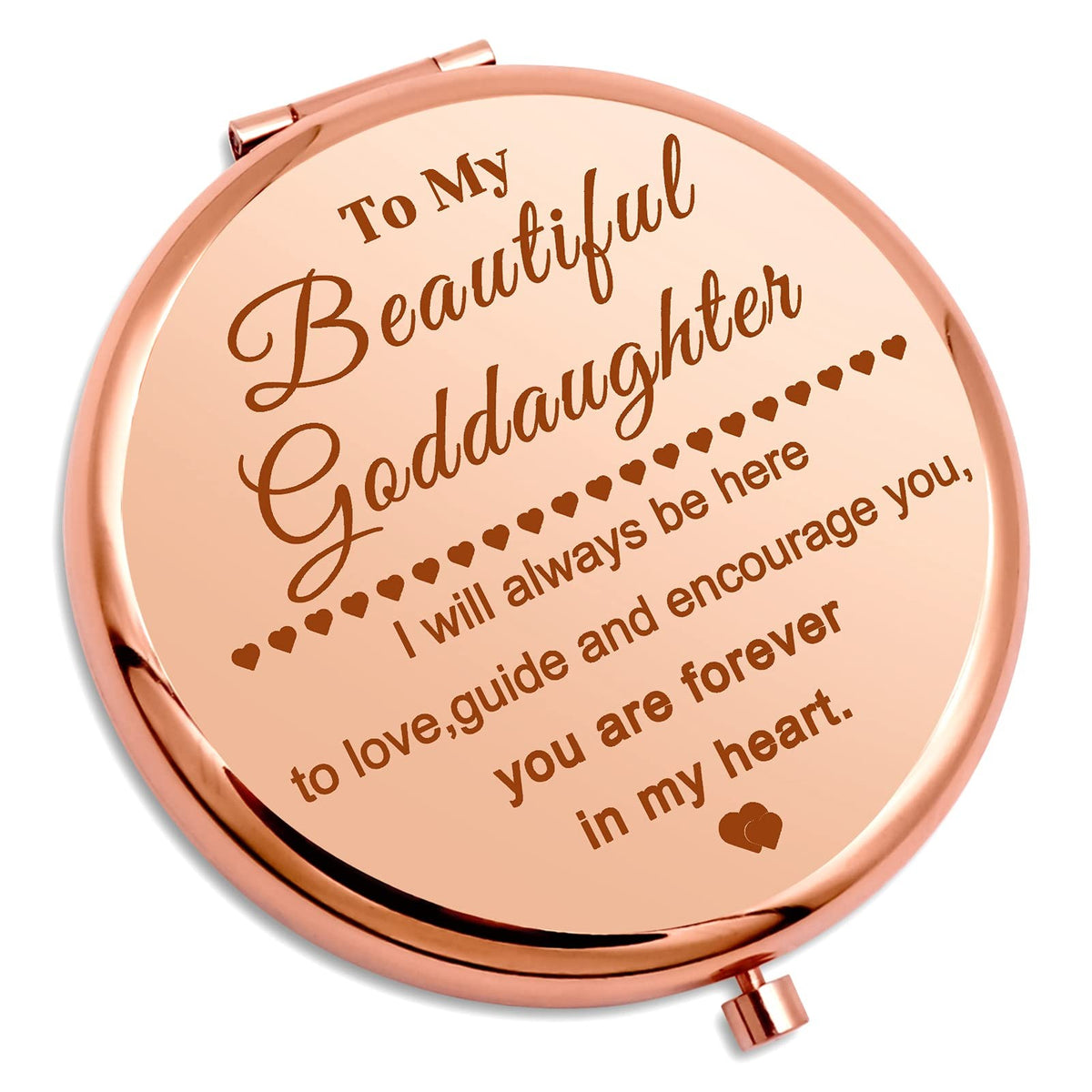 Personal Compact Makeup Mirror with Inspirational Goddaughter Message - Rose Gold, 2.6 Inch