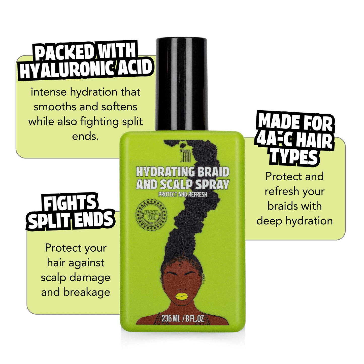 Hydrating Scalp & Hair Spray for Natural Hair - Moisturizing & Frizz Control, 8 oz