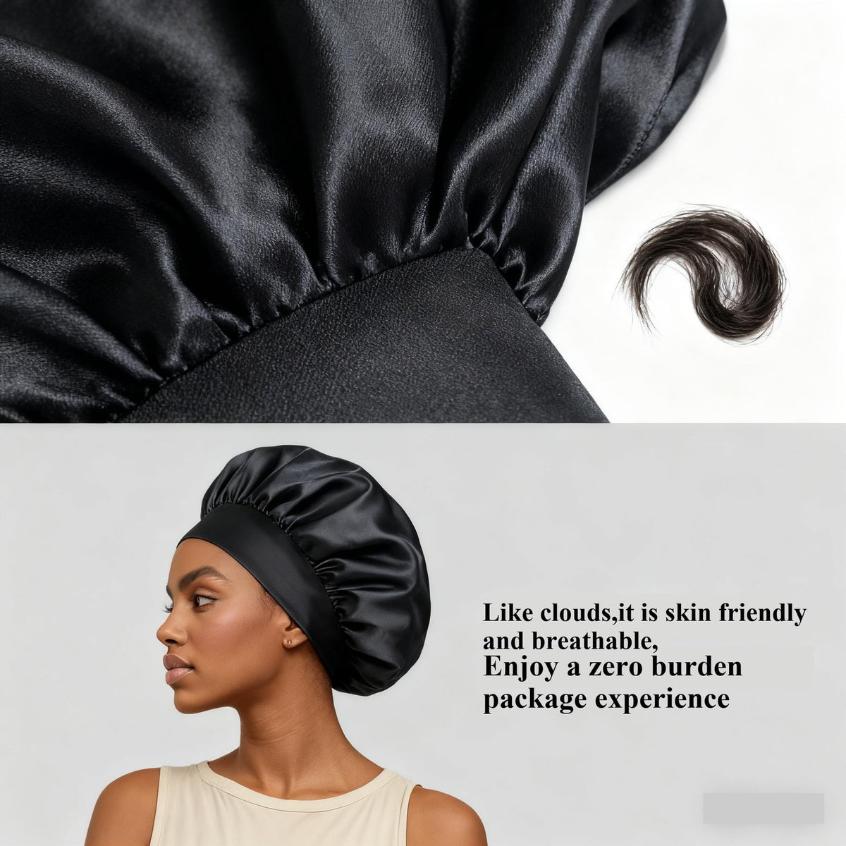 HU ZJKD Silk Bonnet for Men Women Hair Sleeping,High 32cm, Black