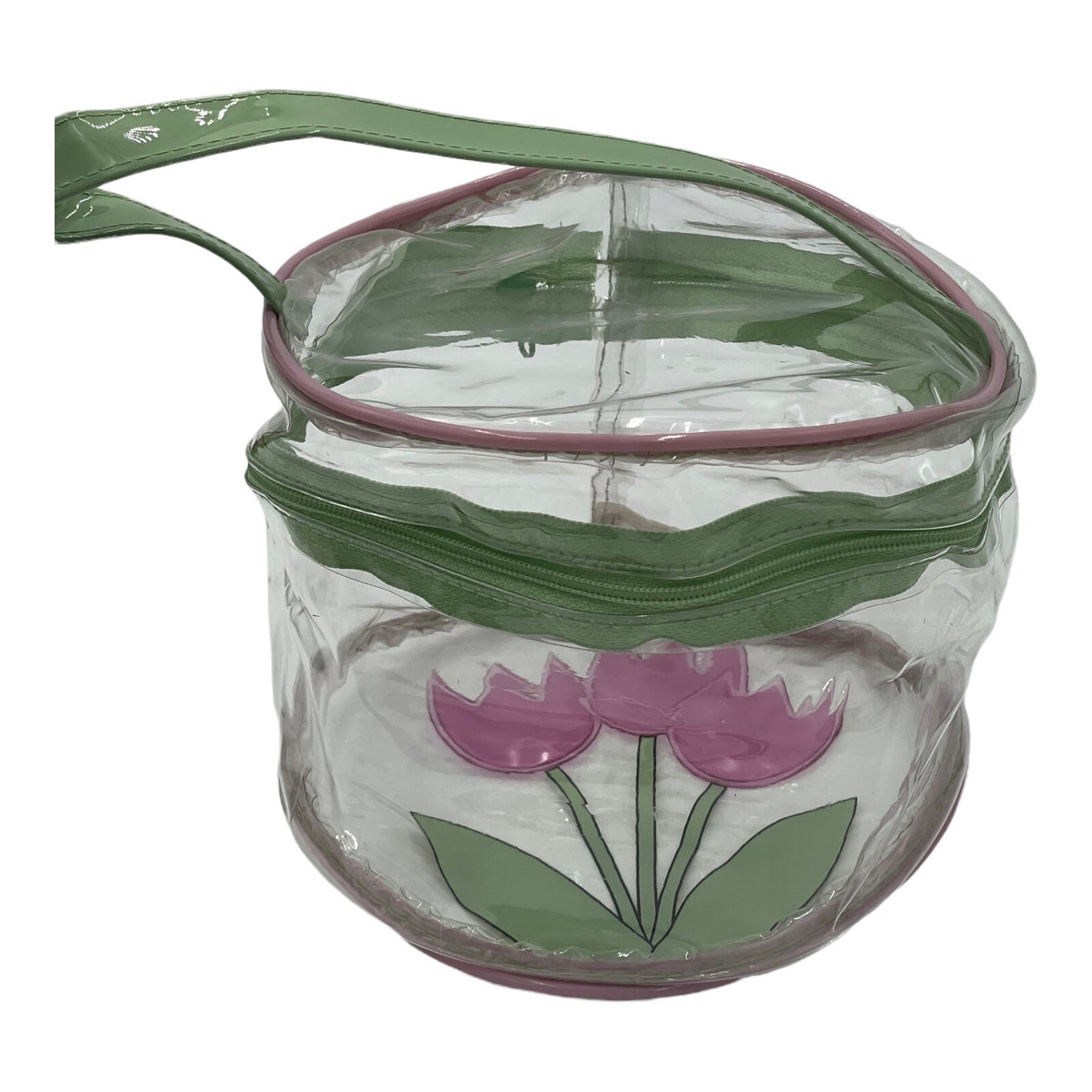 Vintage Floral Clear Cosmetic Gift Bag with Tulip Design - 6 Inch