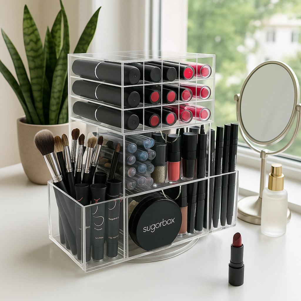 Rotating Acrylic Makeup Organizer for Lipsticks & Cosmetic Tools - Clear
