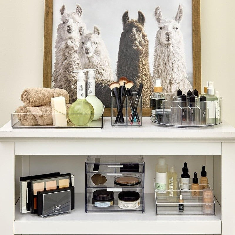 Modular Stackable Makeup Organizer with Transparent Dividers - Cosmetic Storage