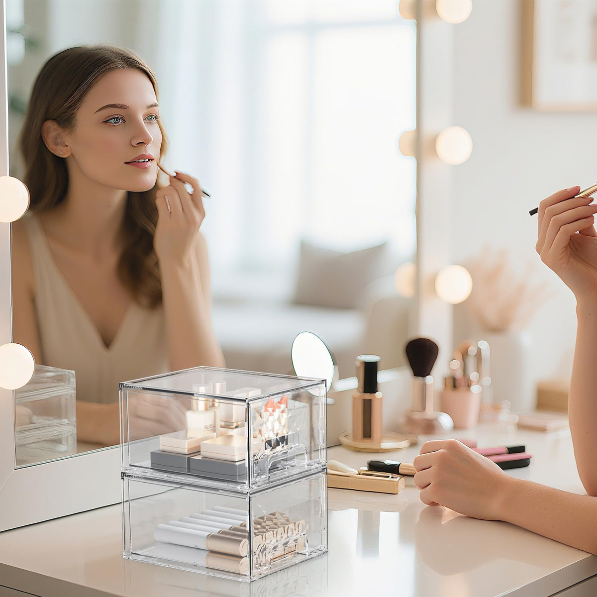 Clear Acrylic Stackable Storage Drawers for Bathroom Makeup & Vanity