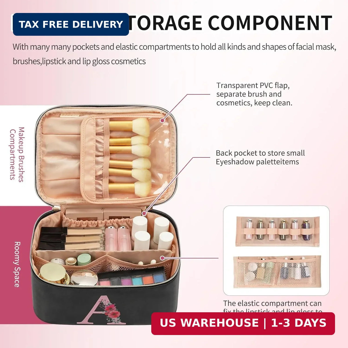 Travel Makeup Organizer Bag - Monogram Initial Cosmetic Case, Compact & Durable