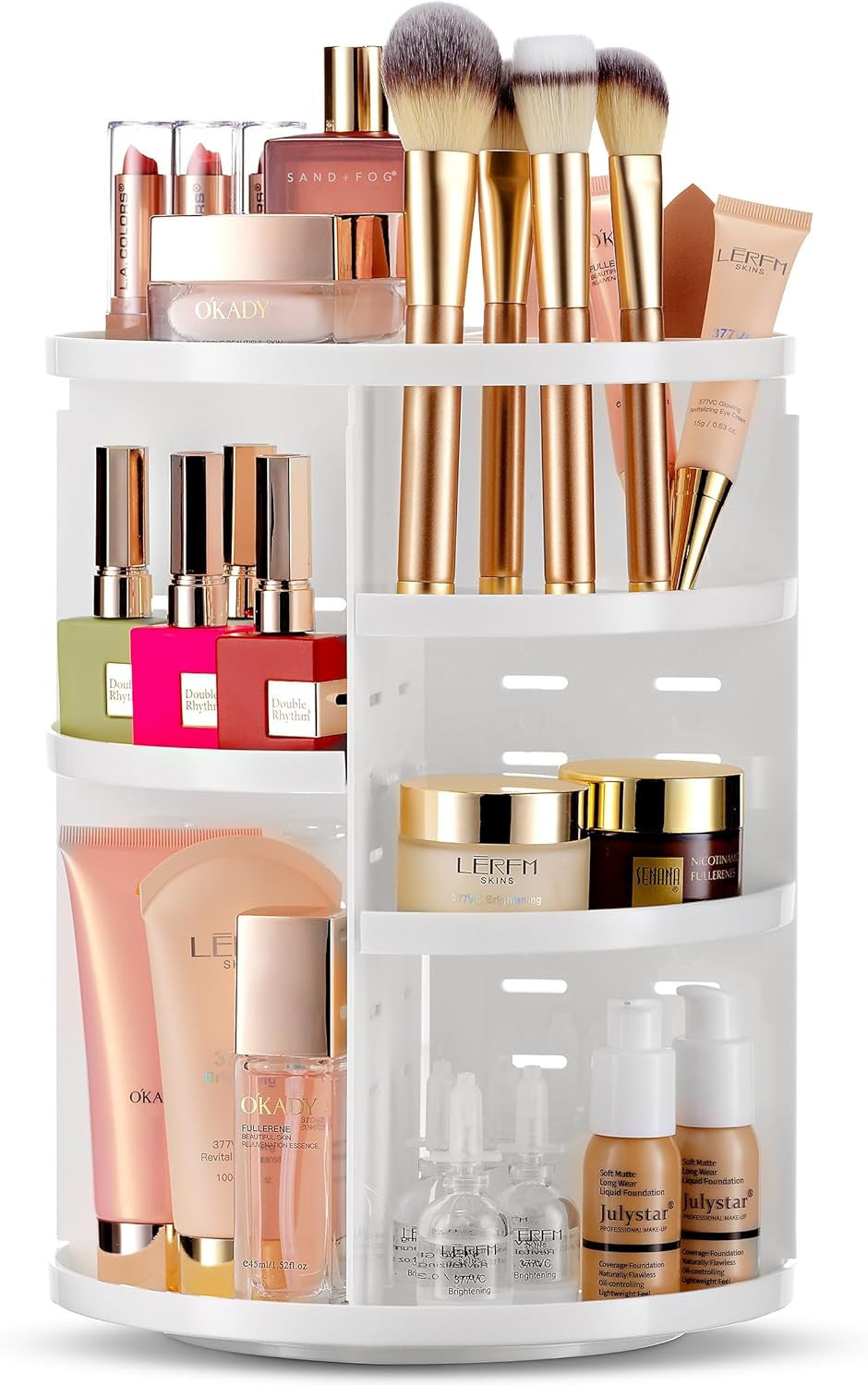 Rotating Makeup Organizer with Adjustable Shelves & 360 Degree Spin