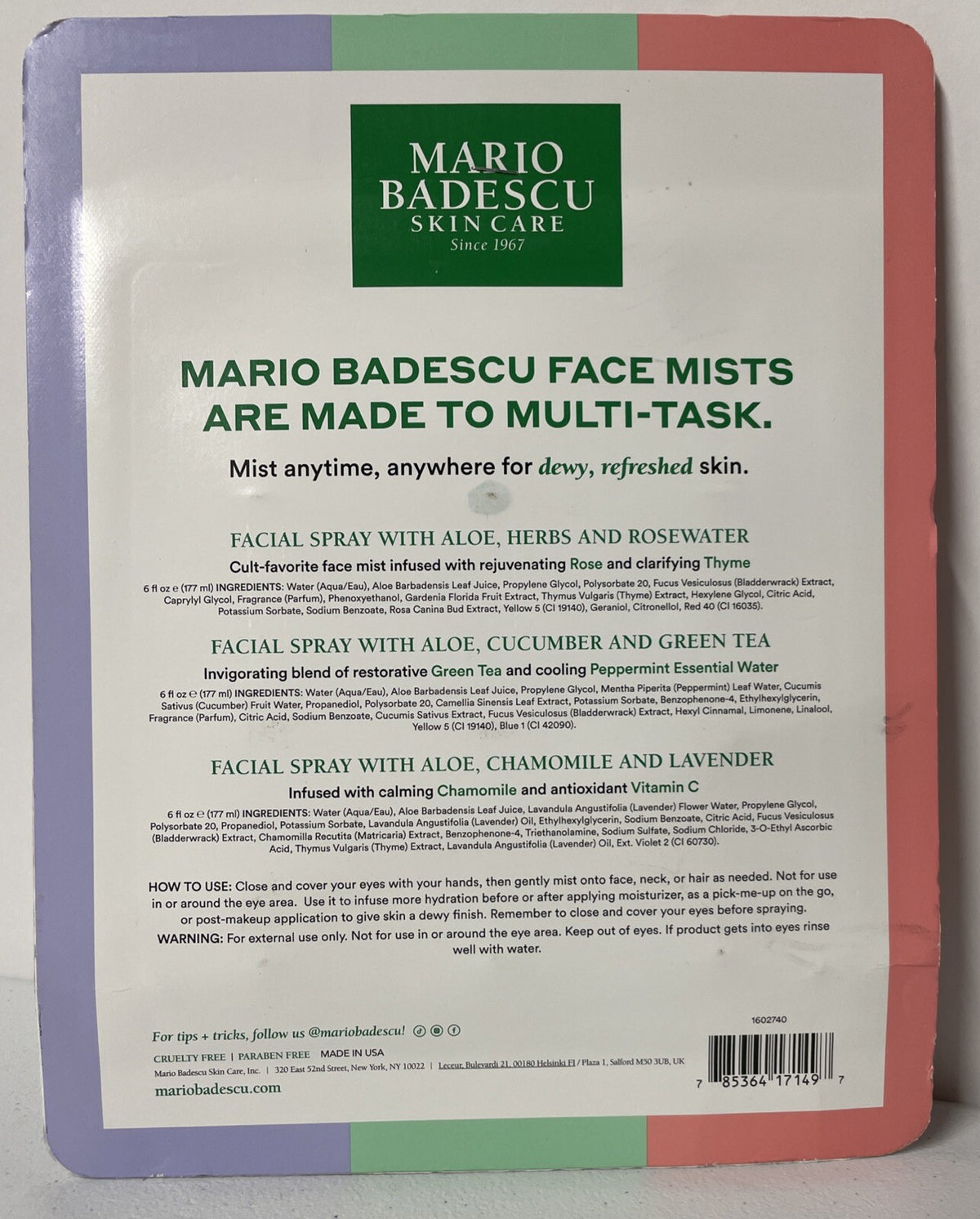 Mario Badescu Facial Spray Trio with Aloe Cucumber Rosewater Lavender 6oz - Hydrating Mist Set