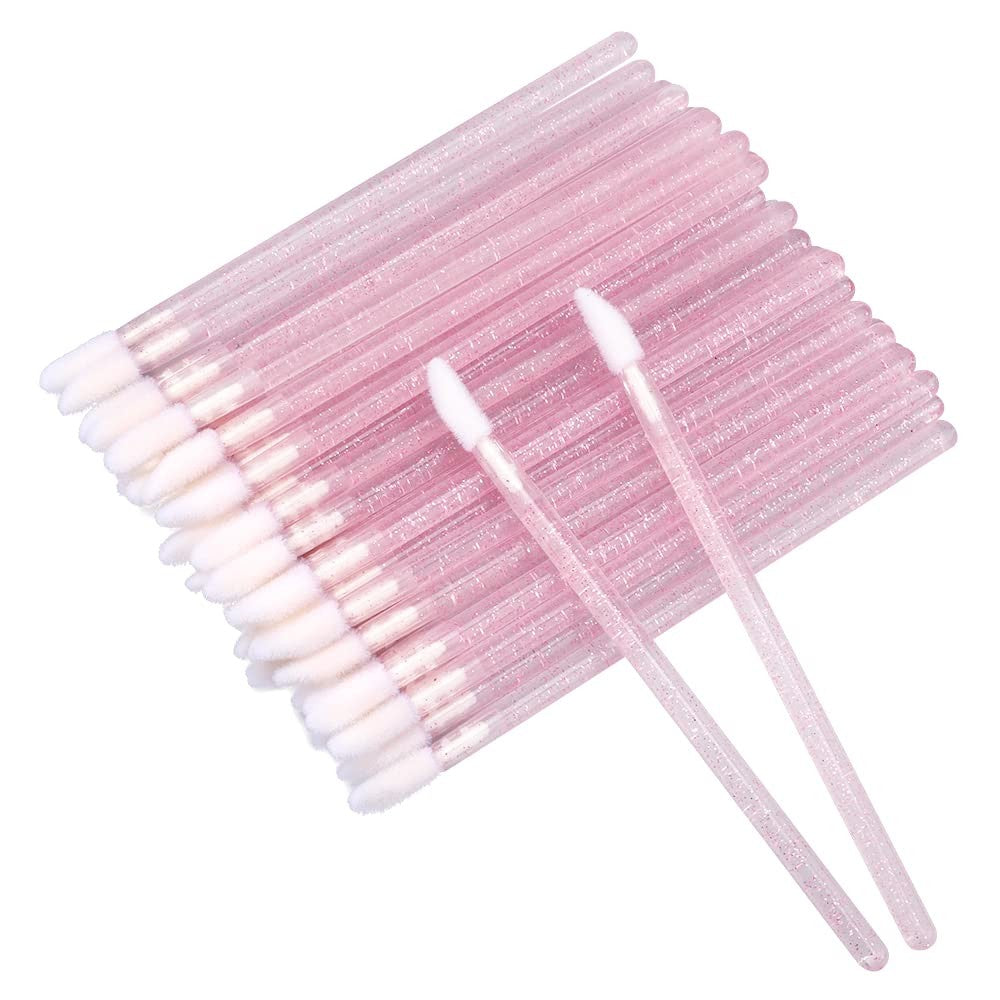 Disposable Glitter Crystal Lip Brushes 100 Pack - Pink