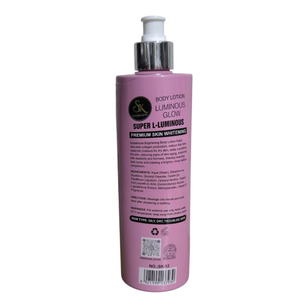 Luminous Body Lotion with Glutathione for Brightening & Hydration - SK Duchess Glow
