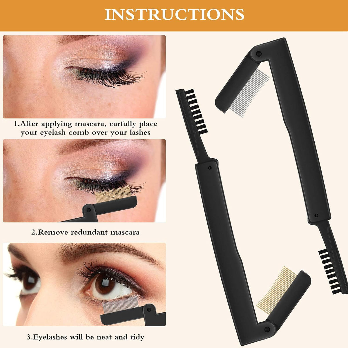 2PCS Folding Eyelash Comb & Eyebrow Separator Makeup Tool for Women