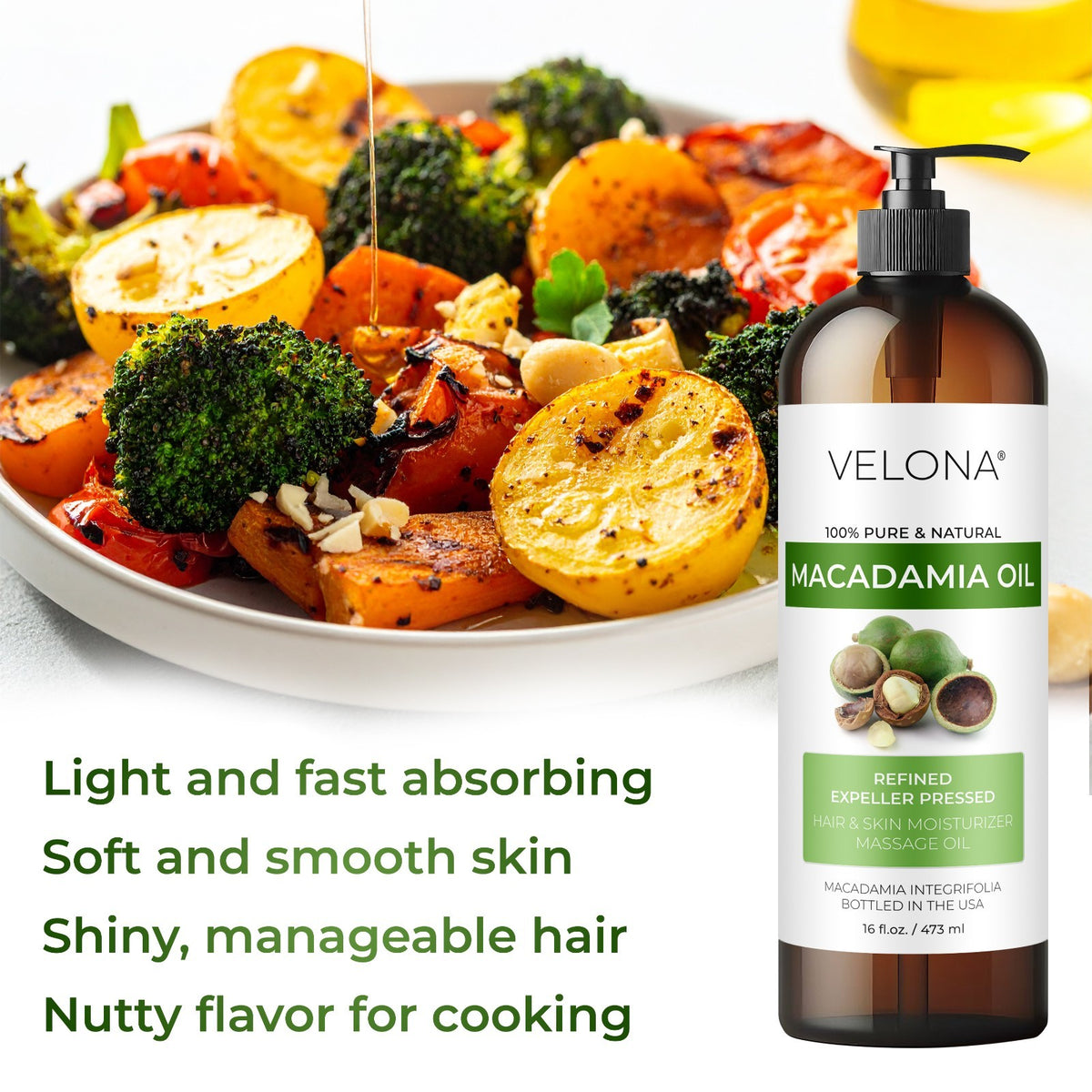 Pure Macadamia Nut Oil - 16 Fl Oz, Cooking, Skin & Hair Care
