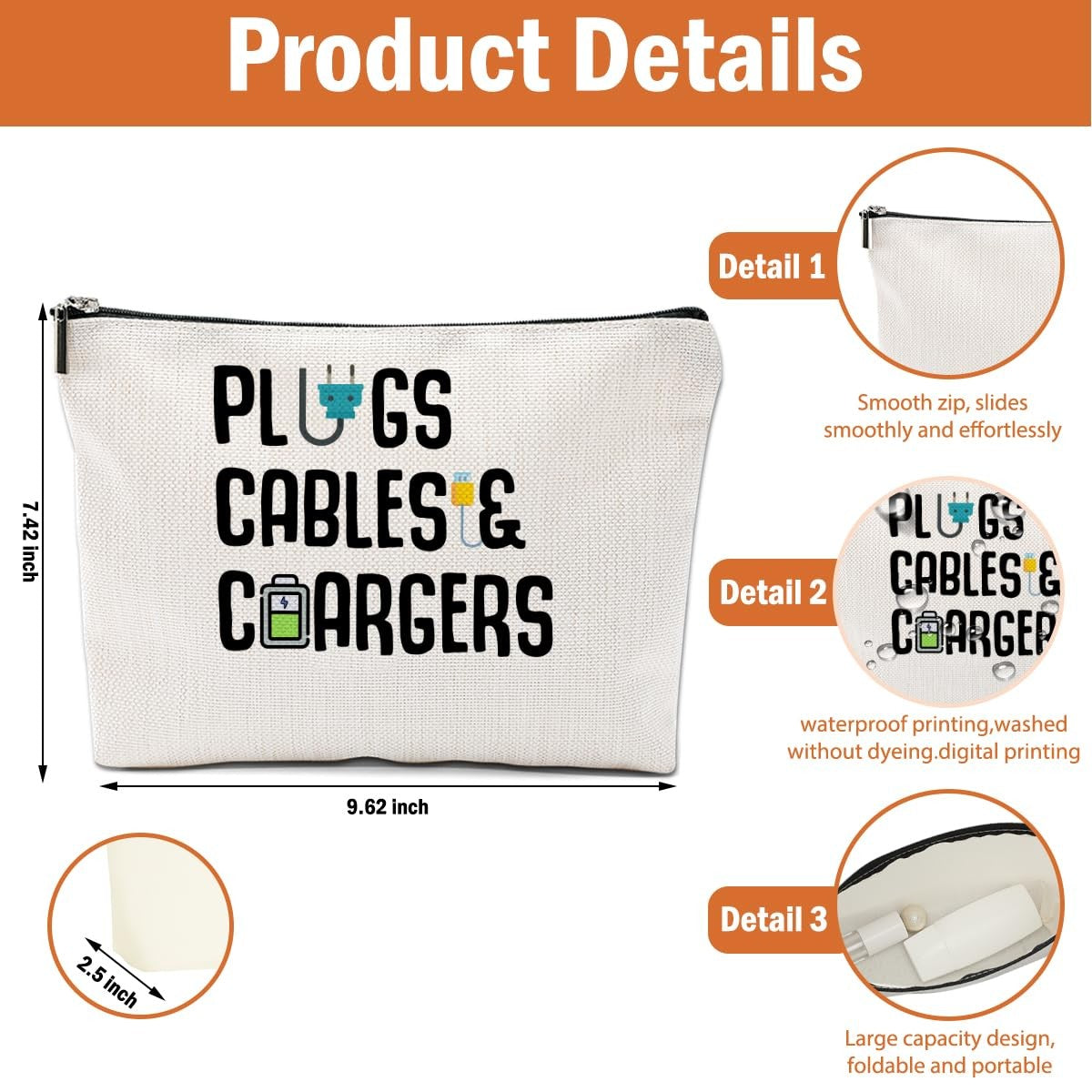 Large Capacity Linen Makeup Bag with Stylish Pattern for Travel & Storage