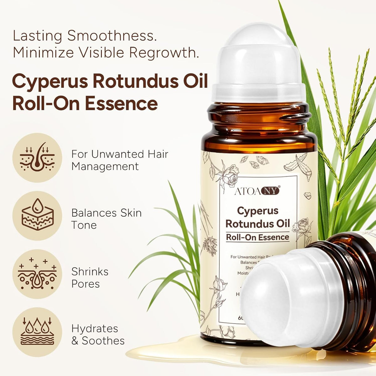 Cyperus Rotundus Oil Roll-On for Hair & Skin - 2 Fl Oz Natural Essence