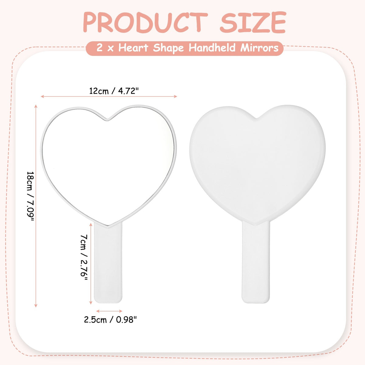 Heart Shape Travel Makeup Mirror - 7 Inch White Handheld Compact