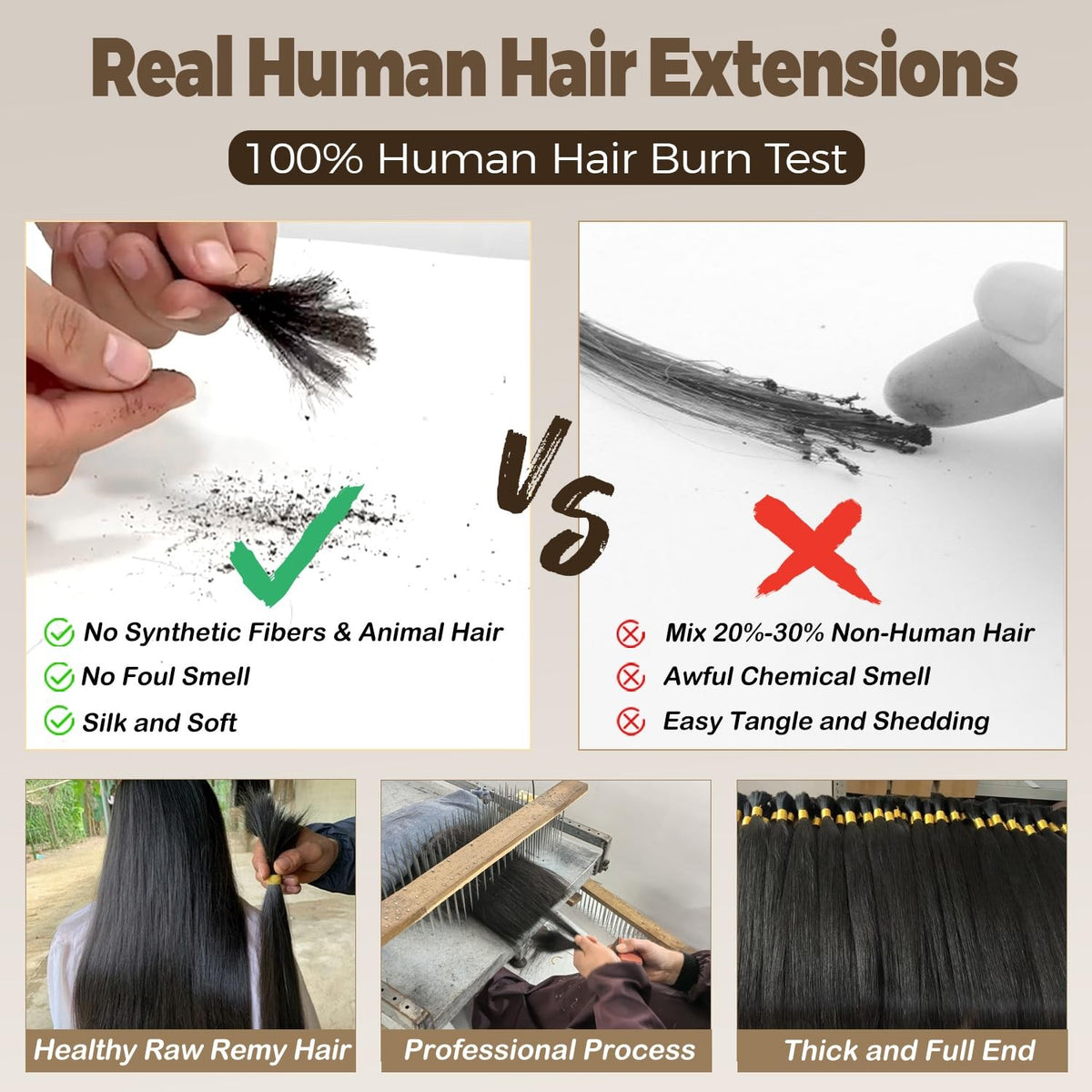 Kinky Straight Crochet Hair - 18 Inch, 120g Human Hair Extensions