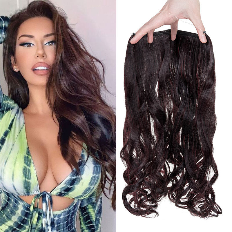 Invisible Wire Hair Extensions - Natural Synthetic Length & Body Wavy or Straight