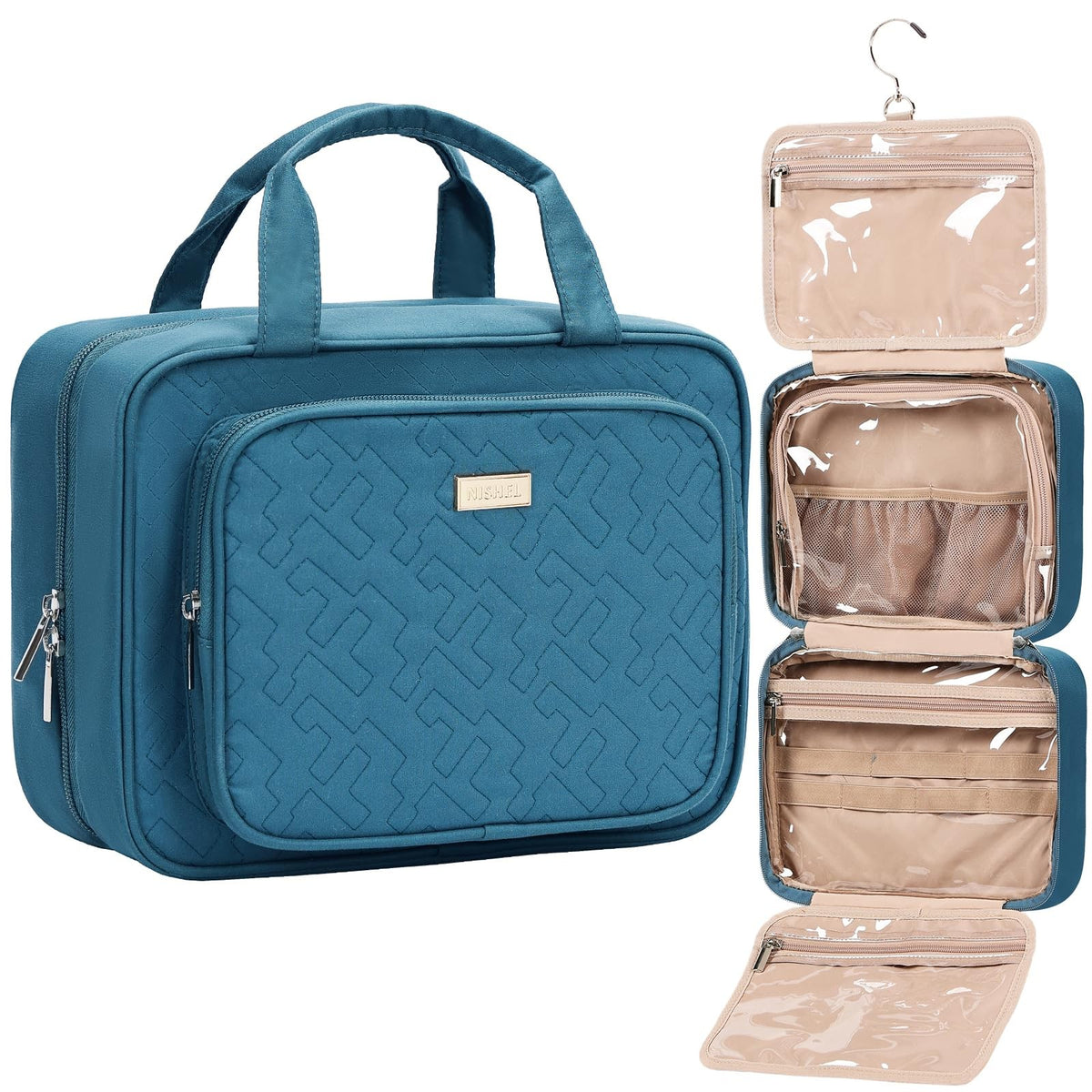 Medium Travel Toiletry Bag for Women - Hanging Makeup Organizer Lake Blue