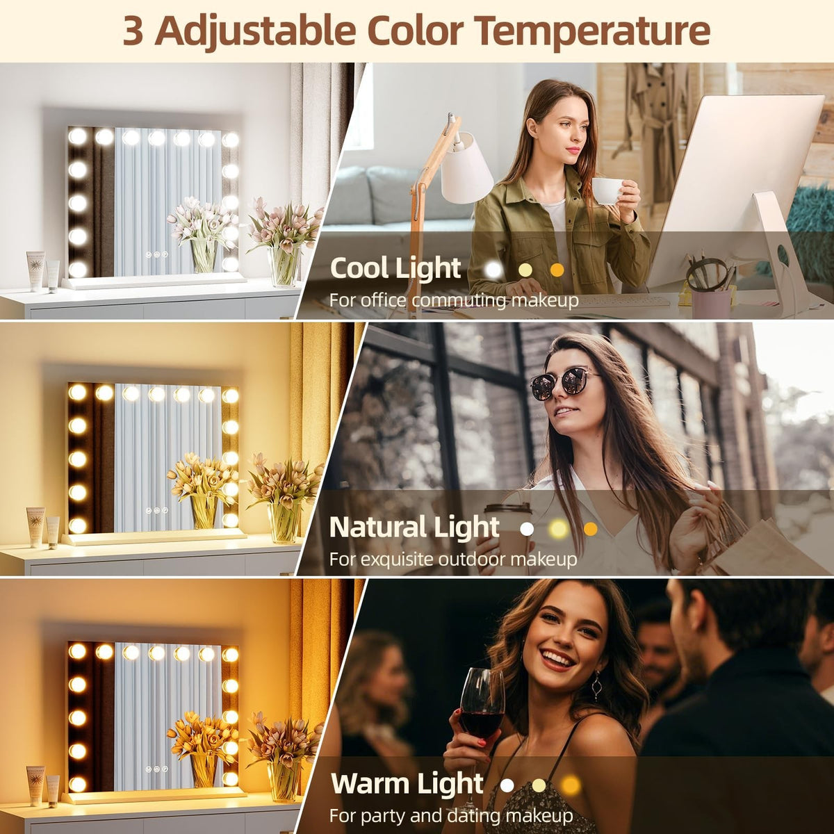 LED Hollywood Vanity Mirror with Lights & 5X Magnifier, USB-C Charging