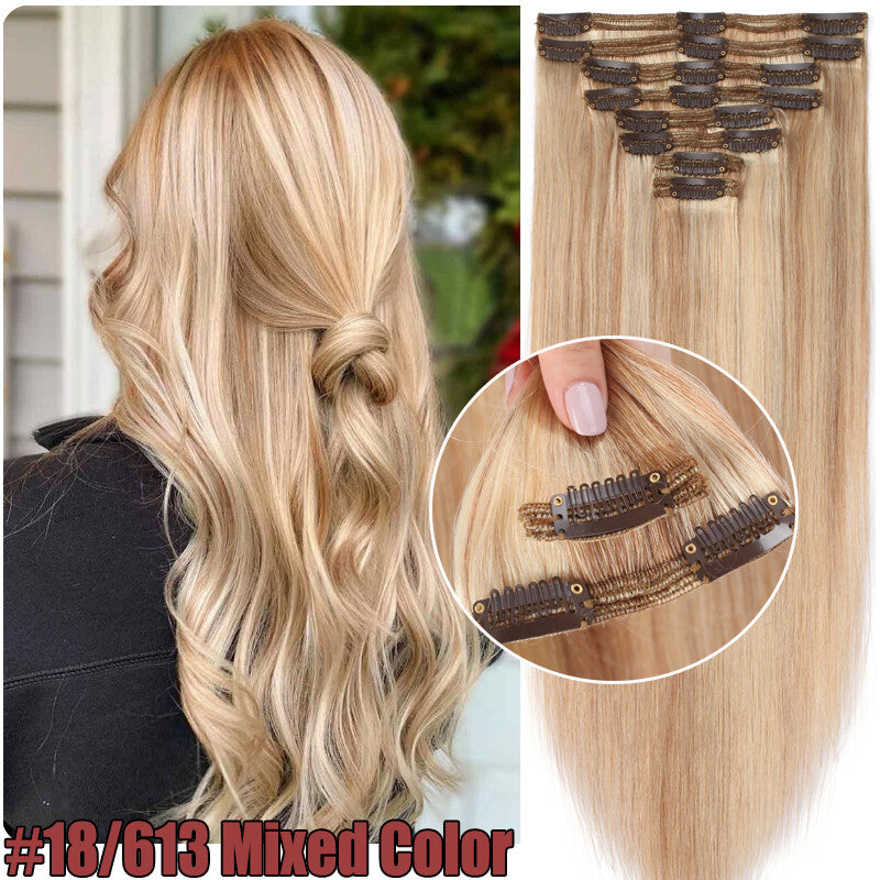 Full Head Clip-In Human Hair Extensions Double Weft Balayage - Thick & Natural