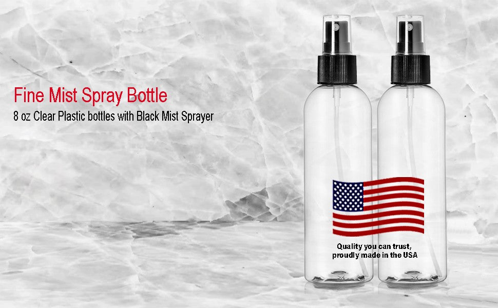 8 oz Clear Plastic Spray Bottle with Black Fine Mist Sprayer for Personal Care and Cleaning