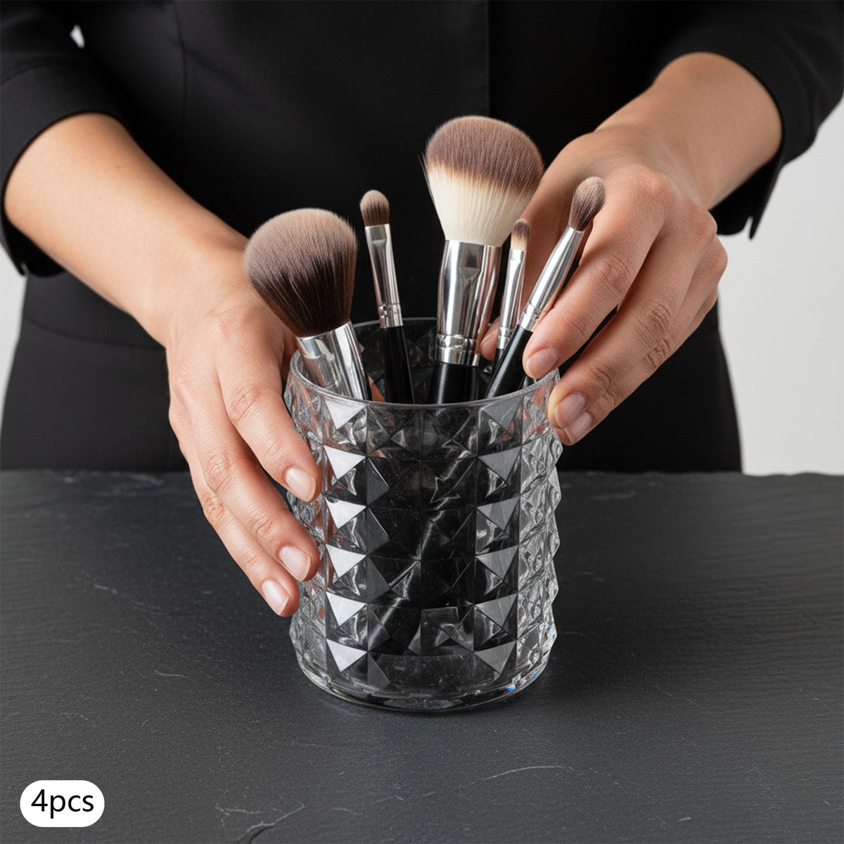 4-Piece Clear Plastic Makeup Brush Holder Set for Vanity and Bathroom