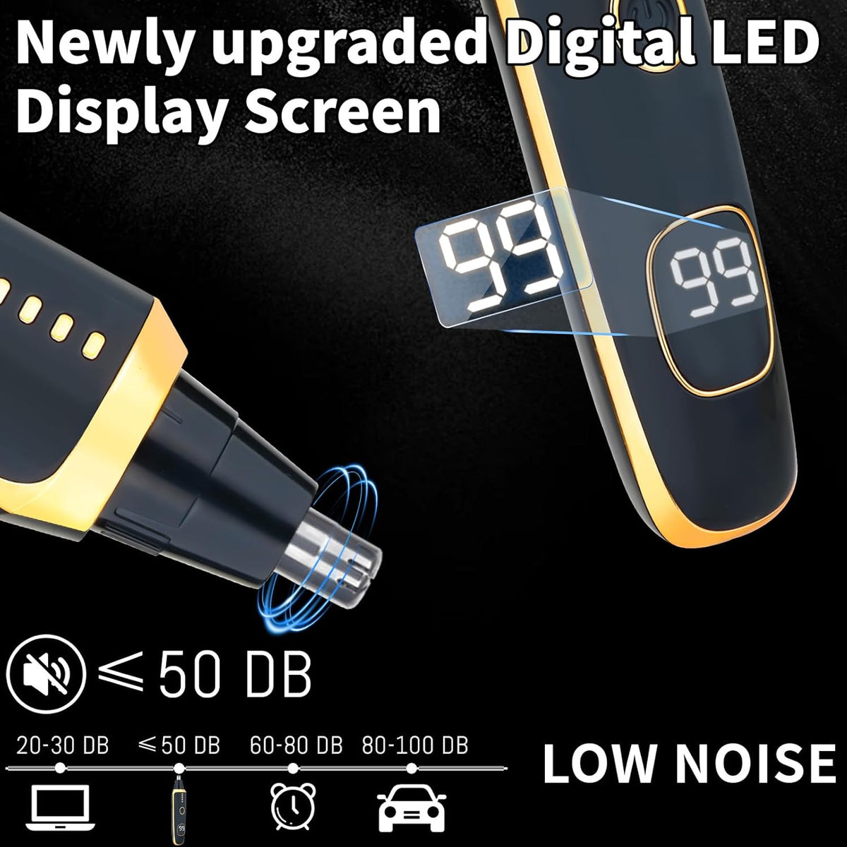 Rechargeable LED Display Nose & Ear Hair Trimmer for Men Women
