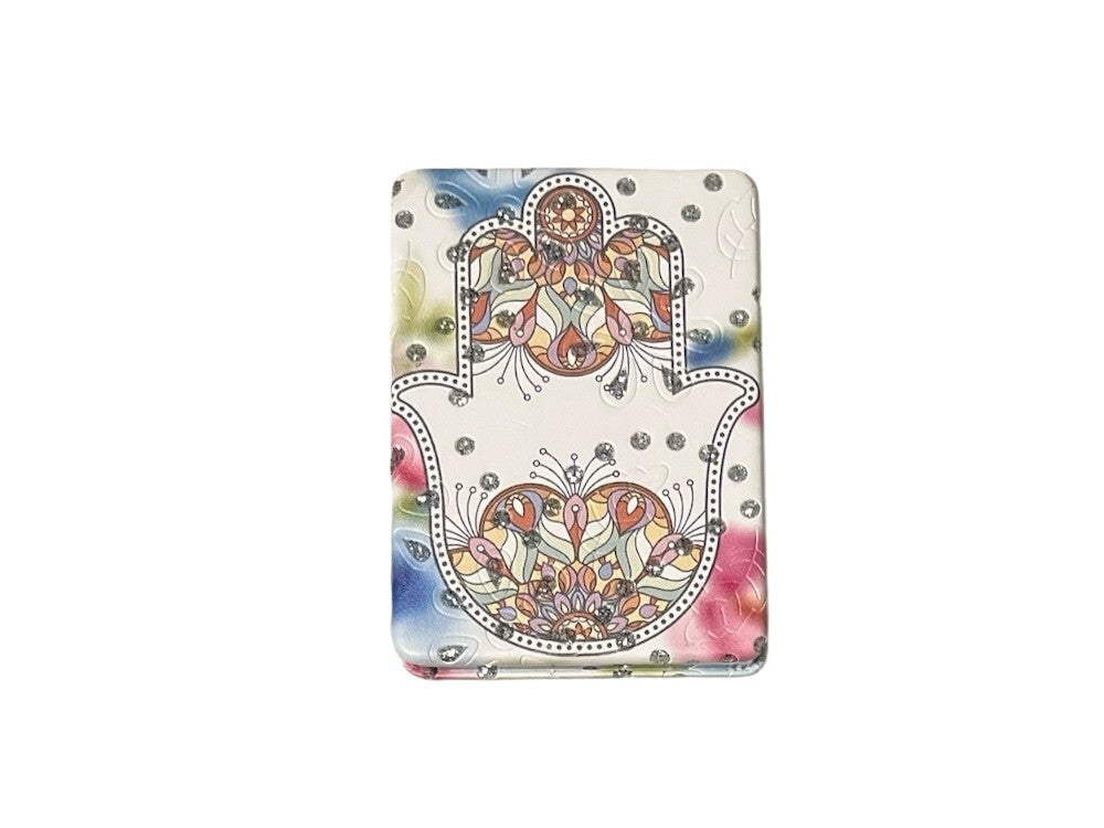 Hamsa Hand Compact Mirror with Crystals - Double-Sided Travel Vanity