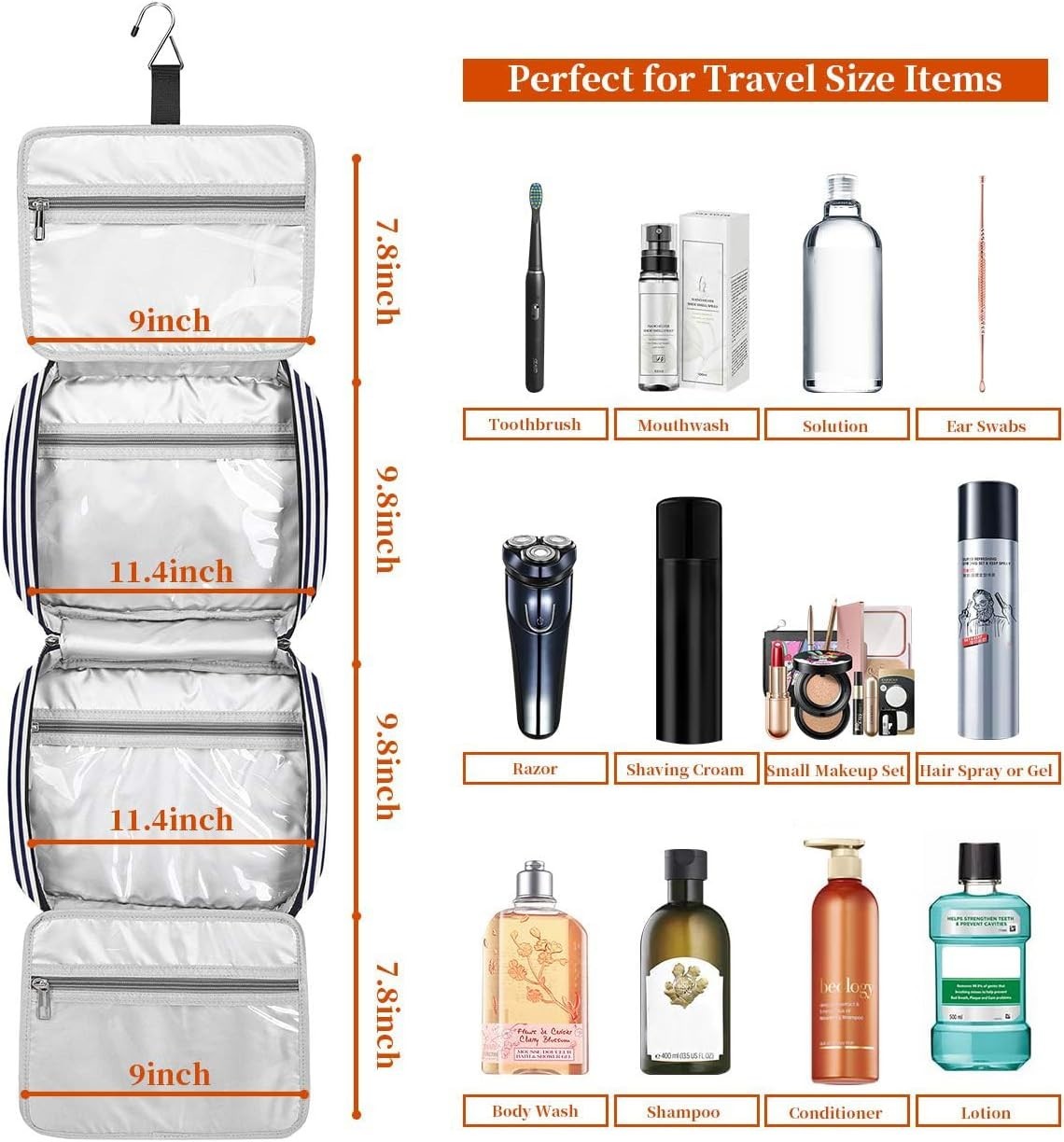 Large Capacity Hanging Travel Toiletry Bag for Women with Waterproof Compartments