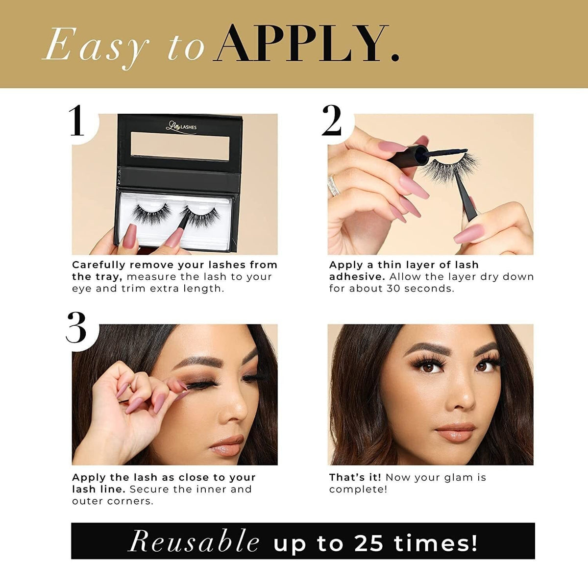 False Eyelashes Synthetic Full Wispy Natural Look 15mm Reusable LA