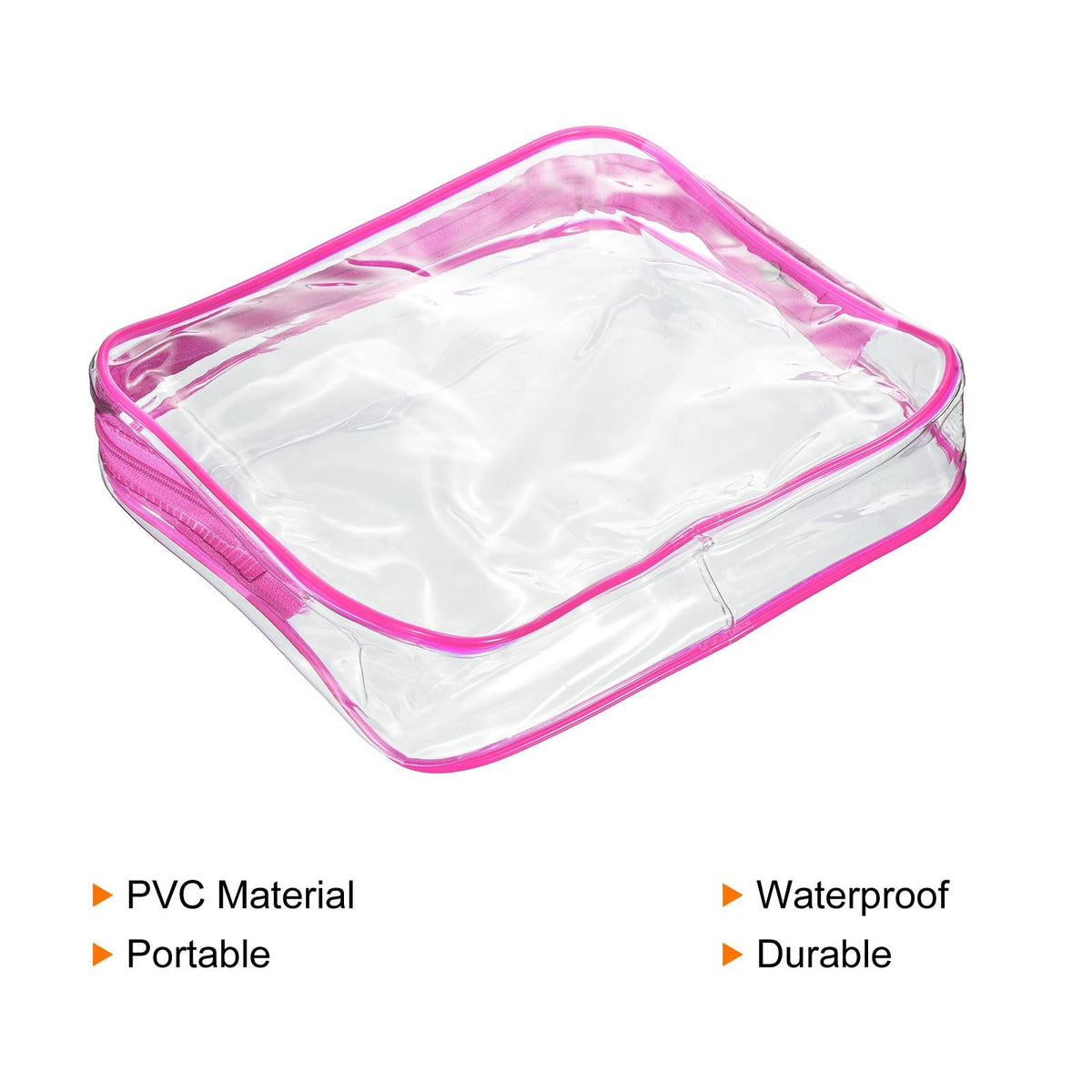 Clear Travel Toiletry Bag Set with Zippers - Rose Red, 3 Pieces