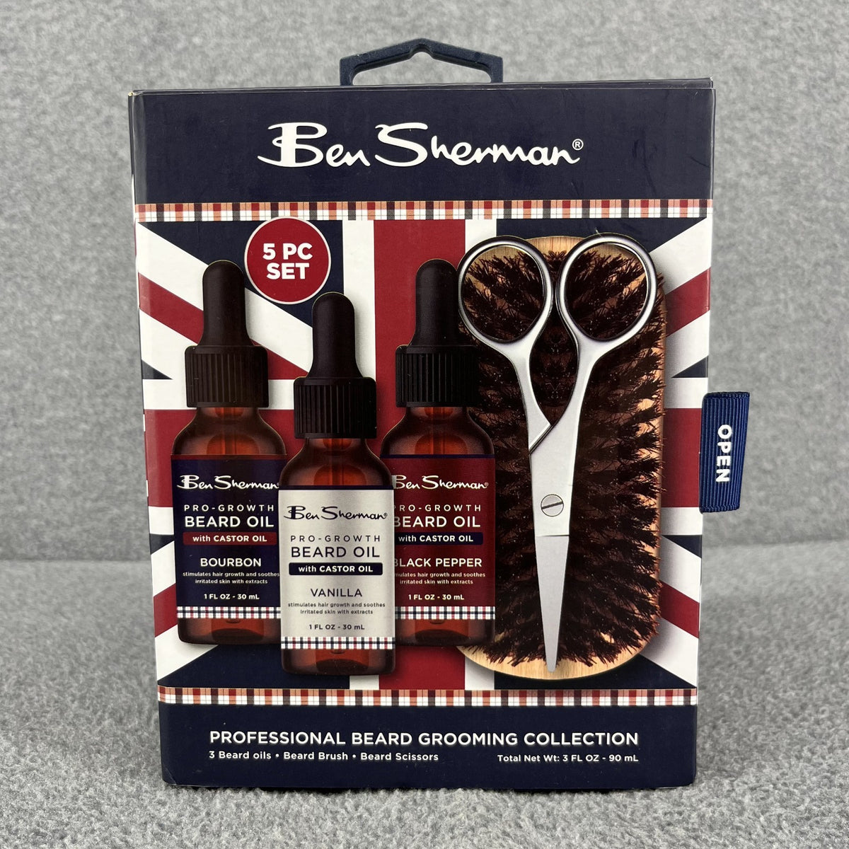 Beard Grooming Set with Oil, Brush, Scissors - 5 Piece Professional Kit