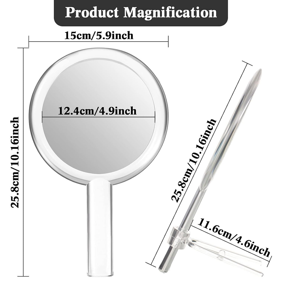 Double-Sided Hand Makeup Mirror with Stand 1x/10x Magnification Portable