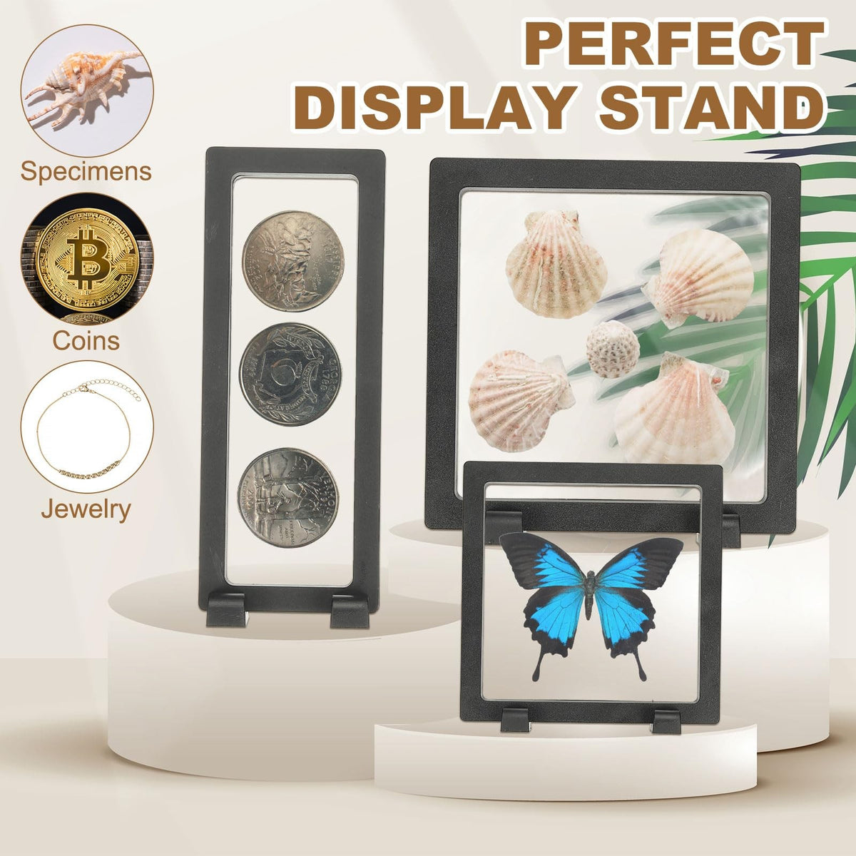 Floating Display Case Set for Jewelry Coins Medals - Black 4 Pack 5.5 Inch