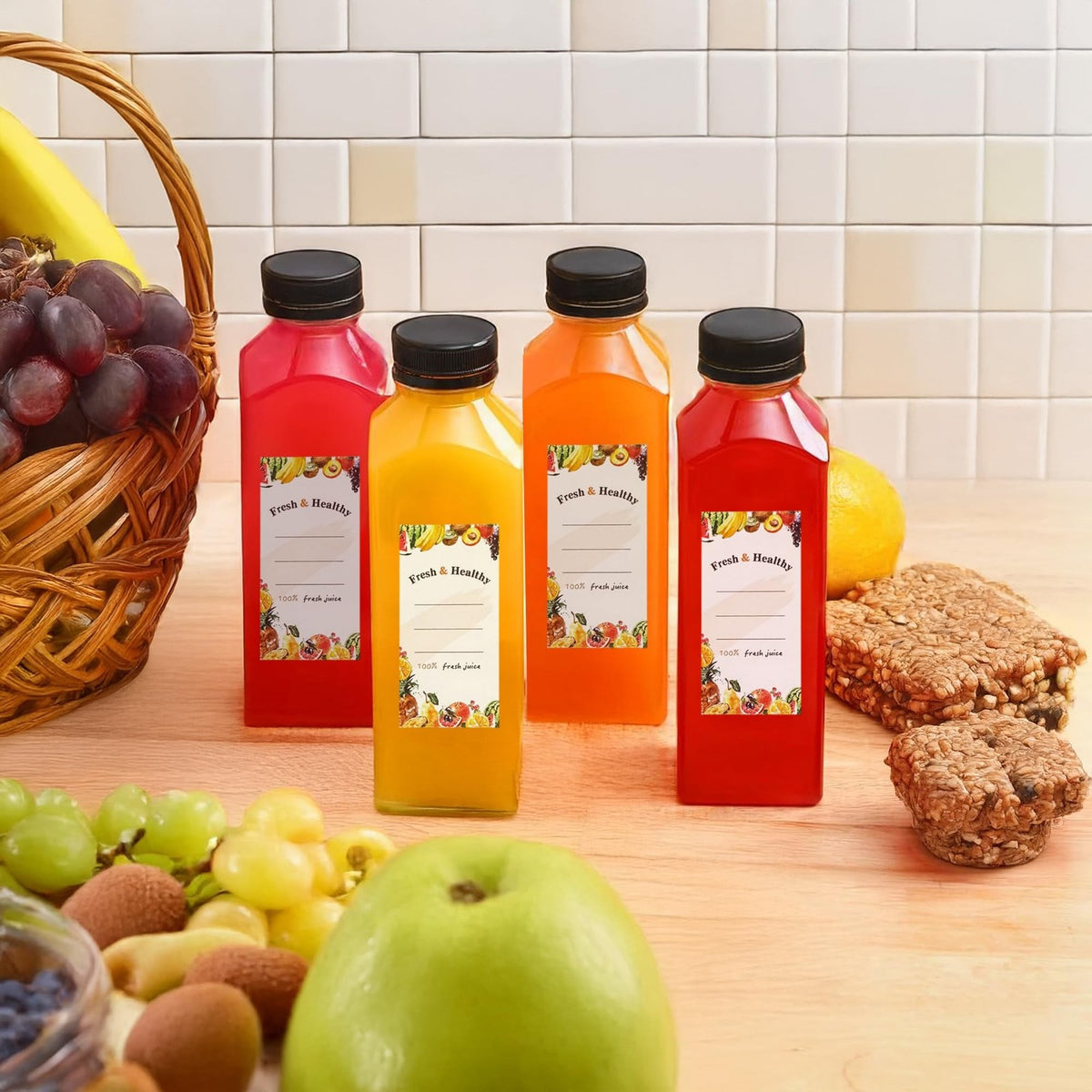 36 Pack 16 oz Reusable Plastic Juice Bottles with Airtight Lids
