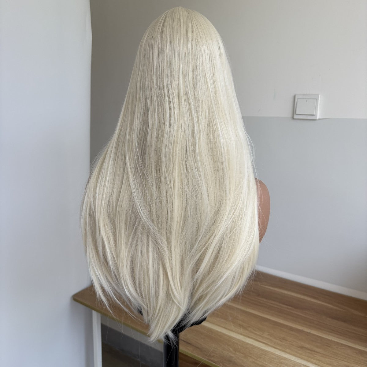 Platinum Blonde Synthetic Wig for Women Long Straight Costume Hair with Bangs