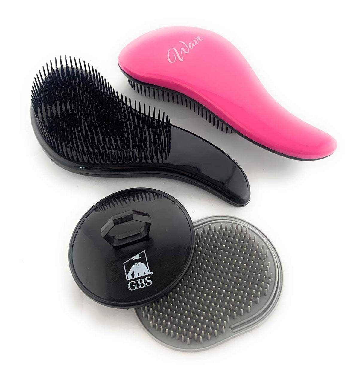 Detangling Hair Brush - Pink, Black & Grey, Pack of 4 for All Hair Types