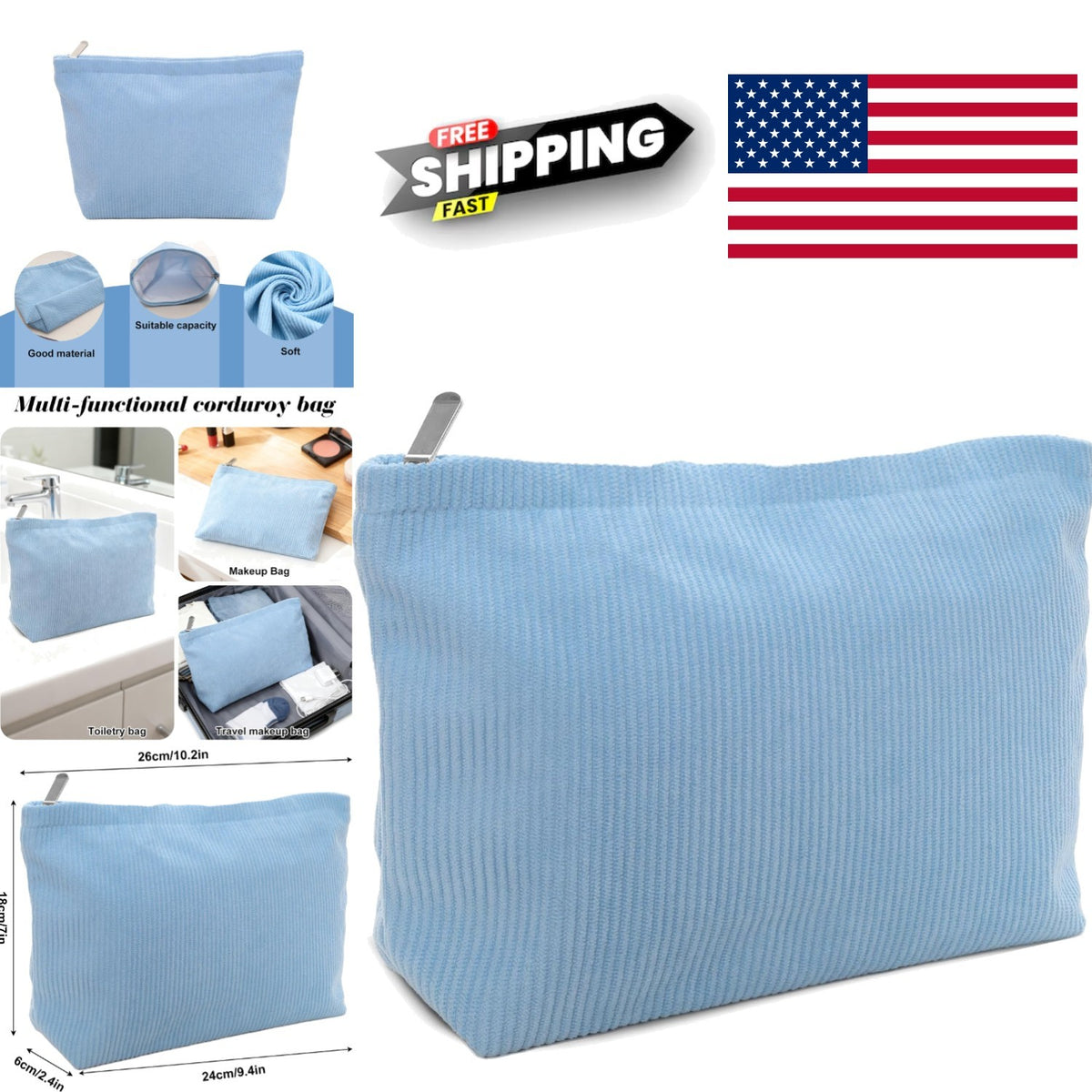 Large Capacity Reusable Makeup Organizer Bag - Lightweight Fabric, Travel & Storage