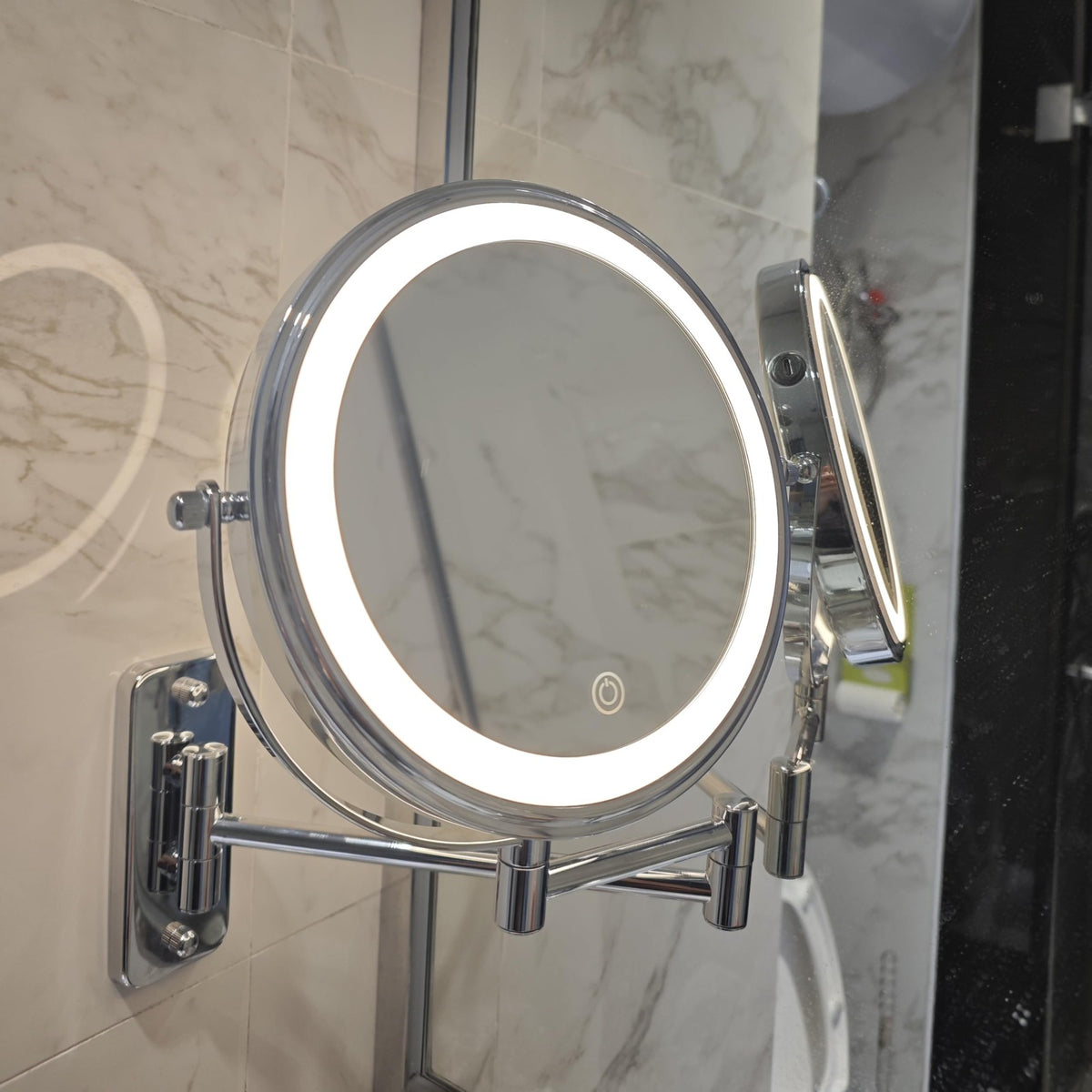 8-Inch Rechargeable Wall Mounted Lighted Makeup Mirror with 10X Magnification and 3 Lighting Modes