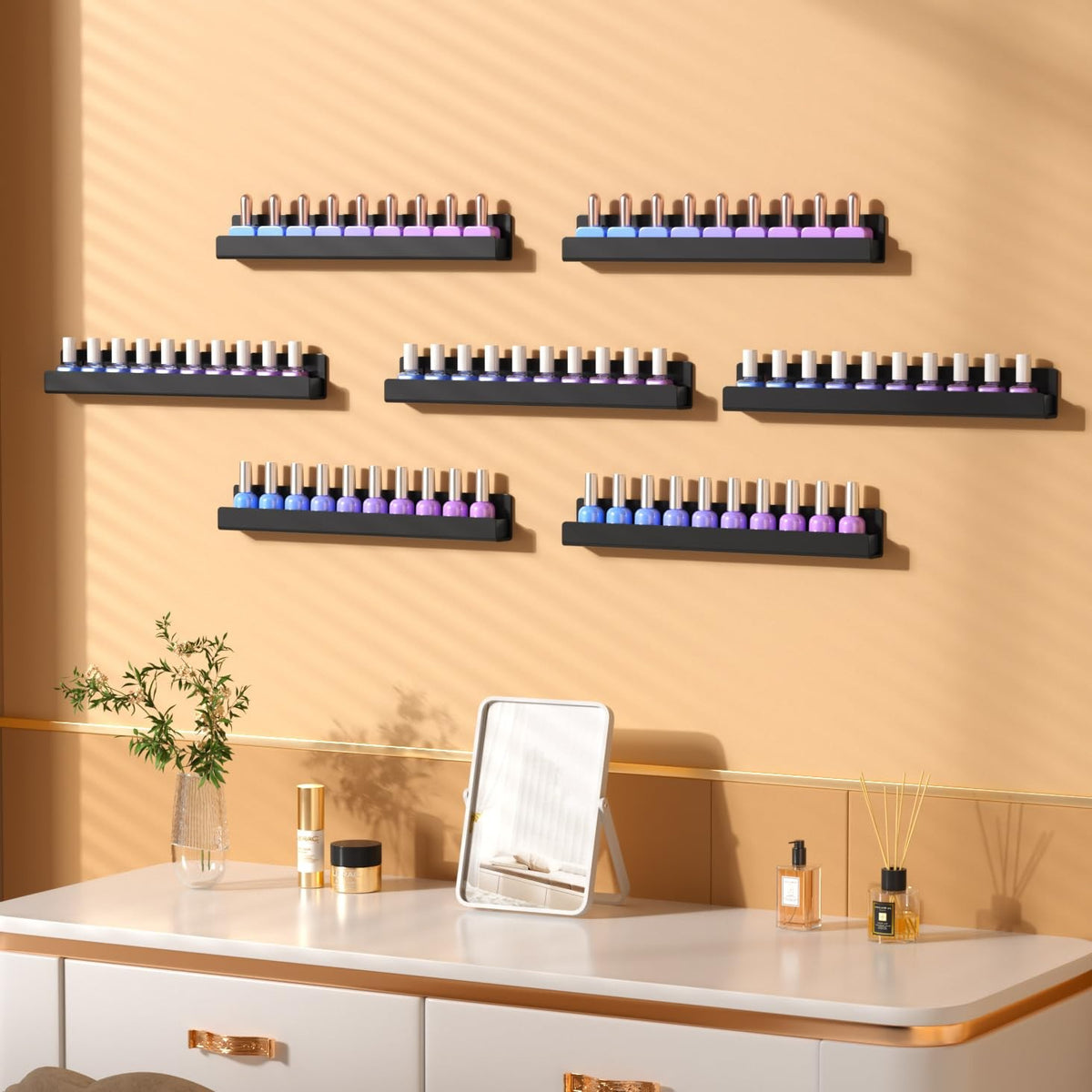 6 Pack Wall Mounted Nail Polish Racks Acrylic Display Shelves Organizer