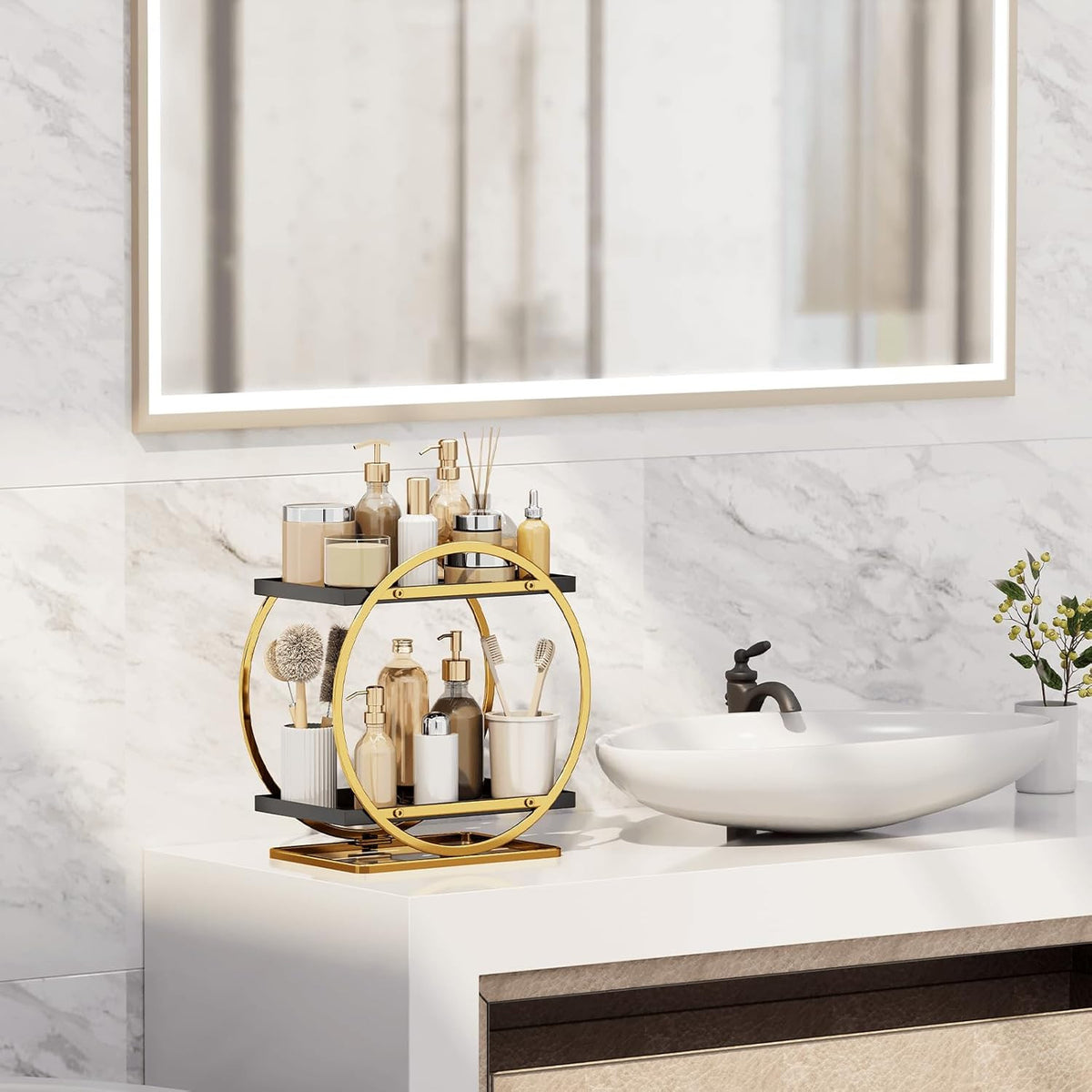 2-Tier Makeup Organizer for Vanity and Bathroom Countertop Storage