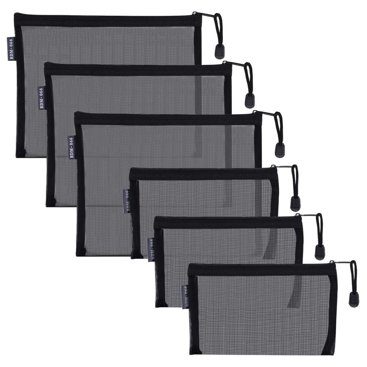 Mesh Cosmetic Zipper Bags Set of 6 - Travel Organizer Pouches for Makeup & Toiletries