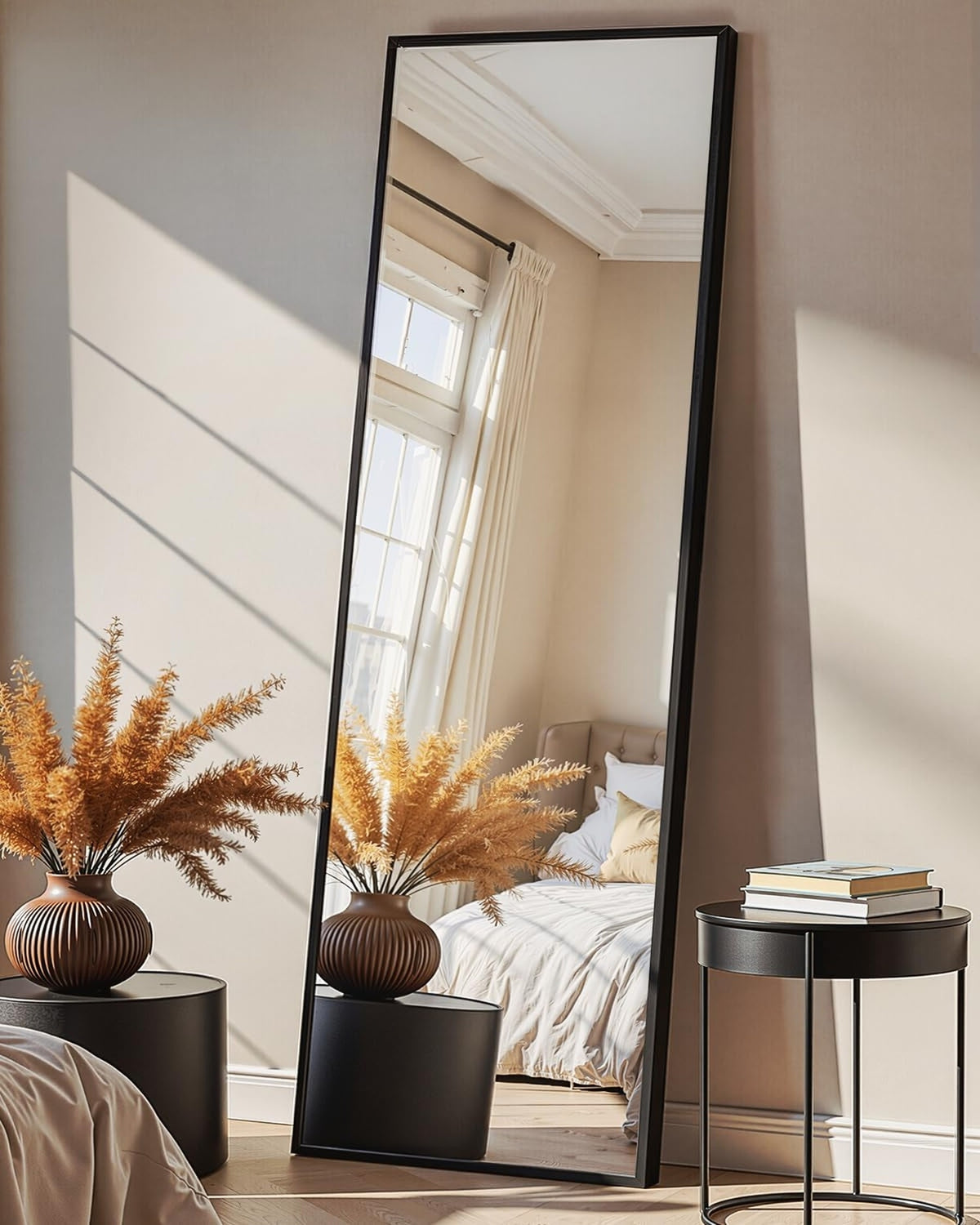 Full Length Floor Mirror 56 x 15 Inches with Aluminum Frame - Standing & Wall Mountable