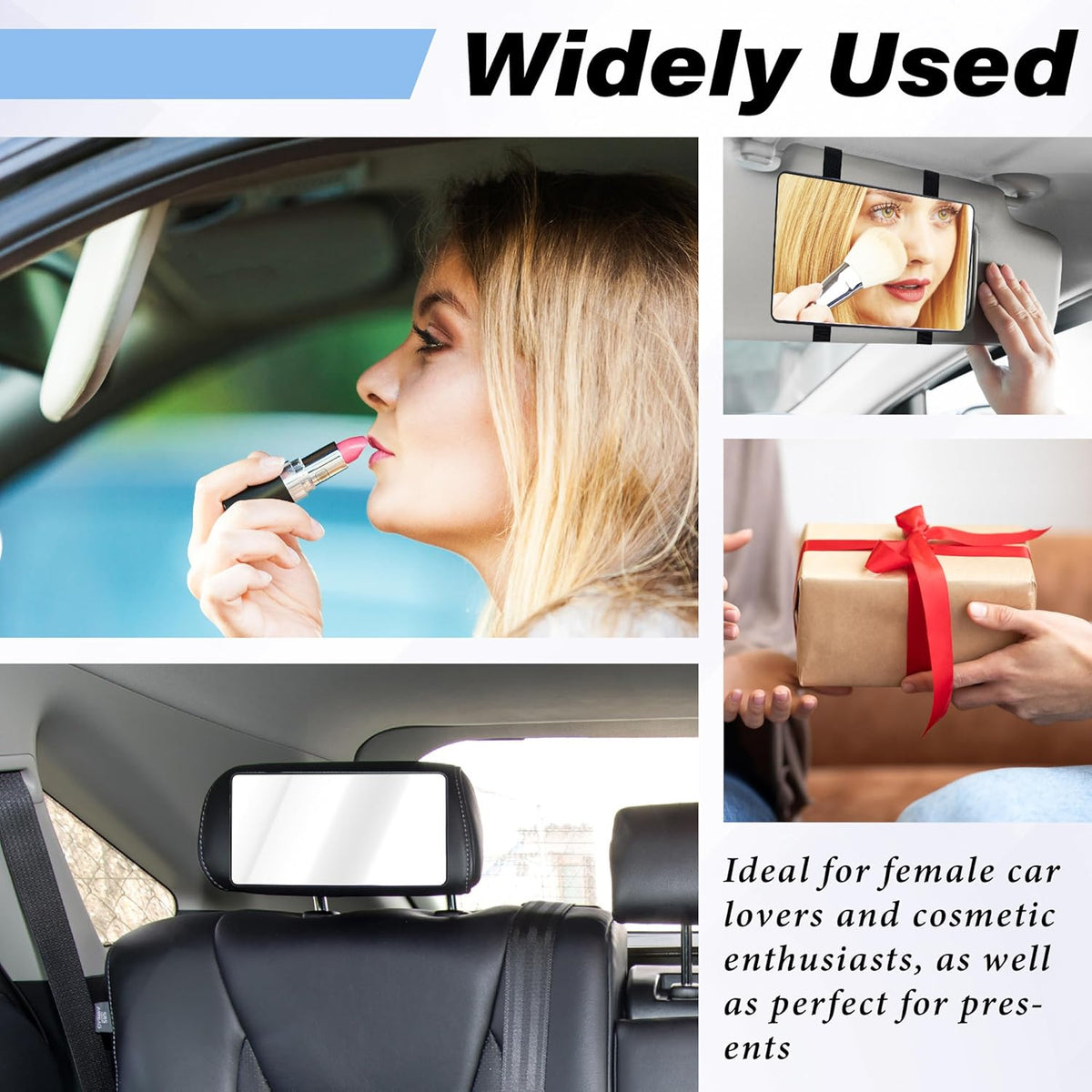 Car Sun Visor Mirror with Strap - HD Cosmetic Makeup Mirror for Vehicles