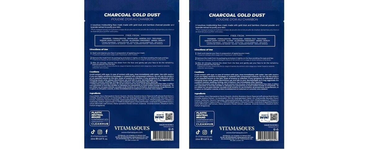 Charcoal Gold Dust Sheet Mask, 2 Count