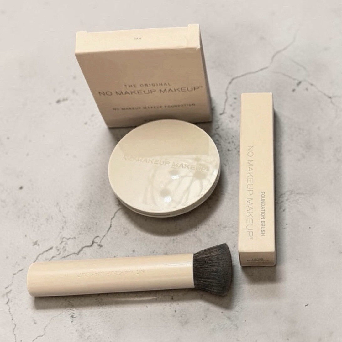No Makeup Foundation Almond Cream with Brush - Buildable, Long-Wear Face Makeup